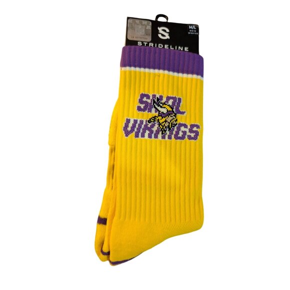 Minnesota Vikings Strideline Premium Knit Crew Socks M/L Fan Logo Gold - Picture 1 of 2